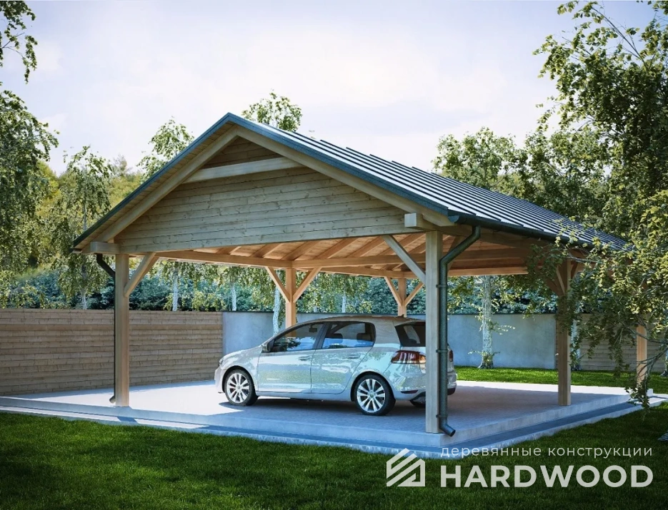 Навес из дерева двухскатный для двух автомобилей №162 - фото 1024