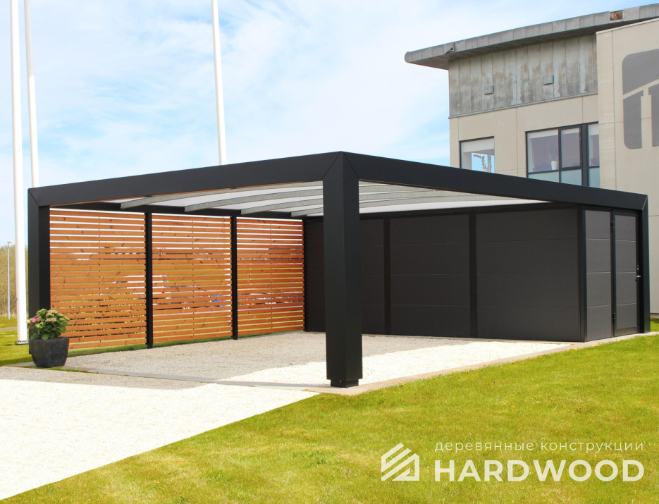 Деревянный навес для машин с хозблоком №158 - фото 946