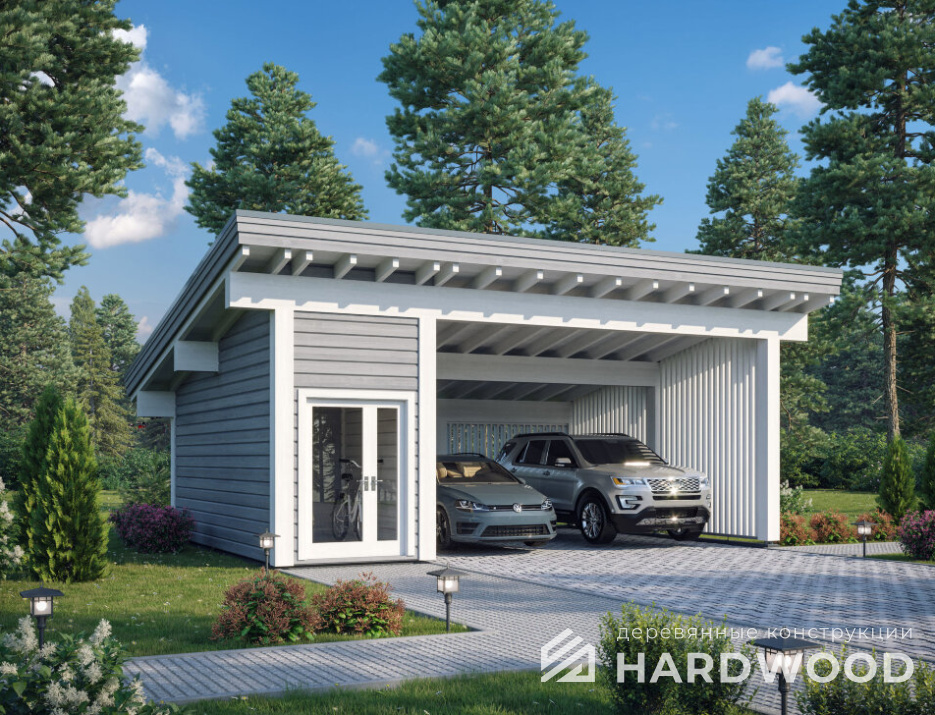 Навес для двух машин с хозблоком №121 - фото 973